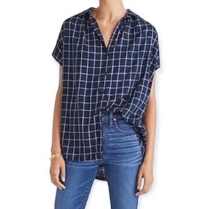 Madewell Central Windowpane Navy Blue Blouse / Top size women’s small